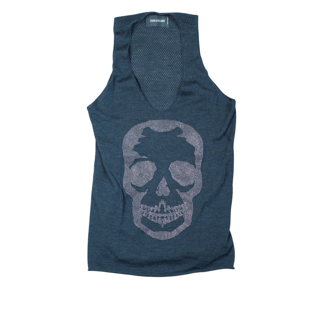 Zadig Voltaire Sweater Womens Small Merino Wool Skull Rhinestone Tank Top